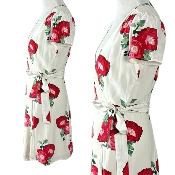 Sezane Anastasia Silk Floral Wrap Dress Ecru Peony Size 34 US 2 - Picture 8 of 11